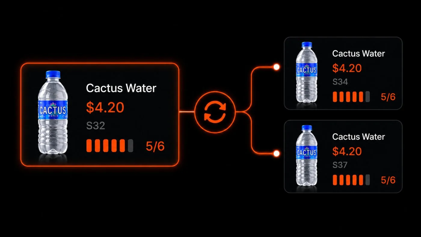 Product sync: one edit updates the product across every slot